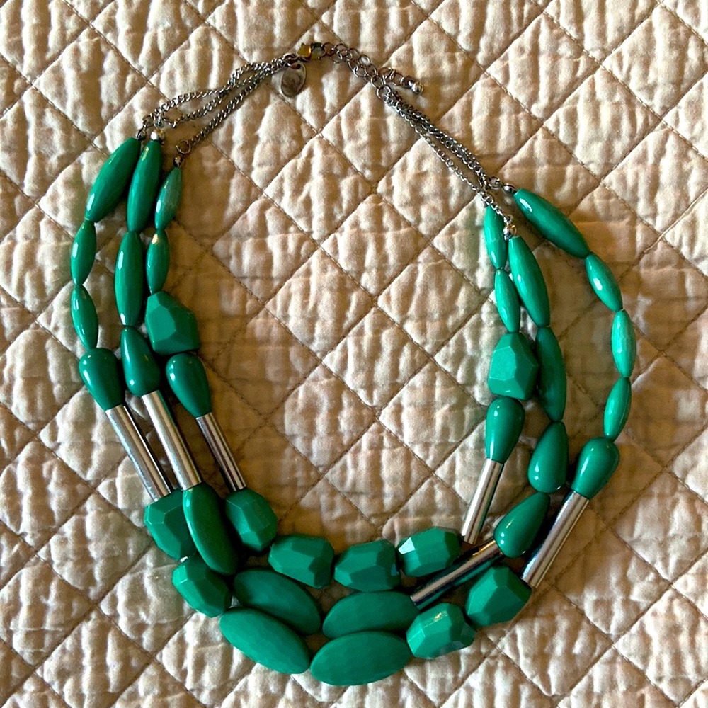 Green and silver large bead necklace
